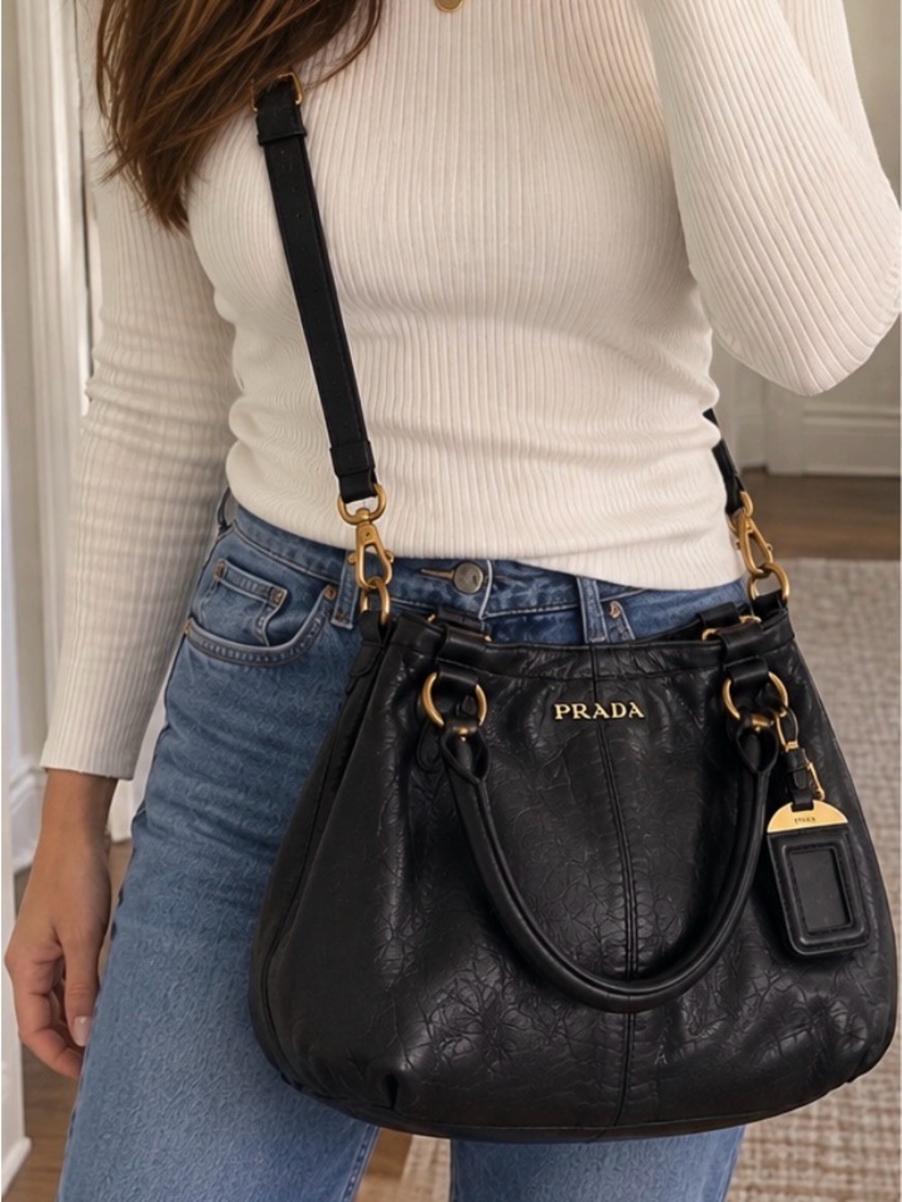 Authentic Prada BN1832 Soft Calf Leather Tote Black Made in Italy - Picture 4 of 16